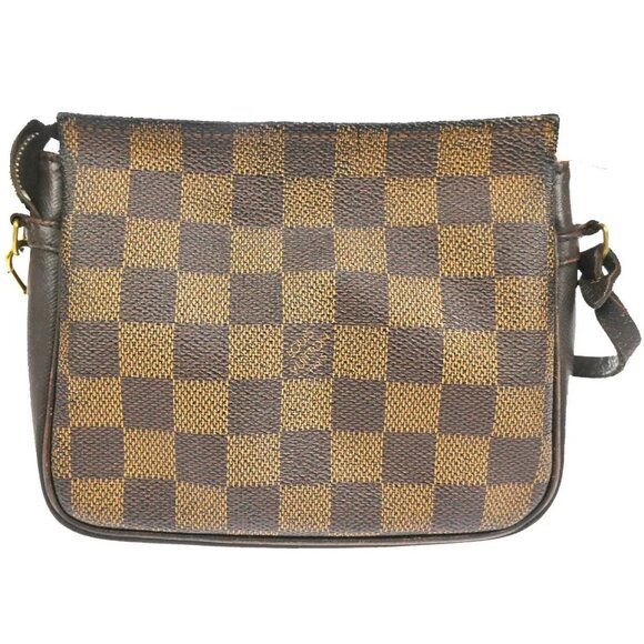 Auth LOUIS VUITTON Trousse Makeup Hand Bag Damier Ebene Leather Brown - Picture 3 of 16